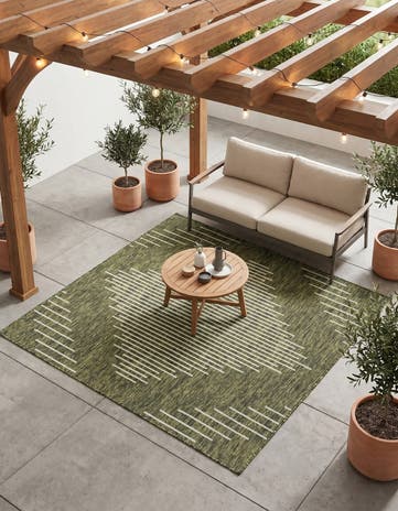 Green Easy-Clean Modern Indoor / Outdoor Square Rug