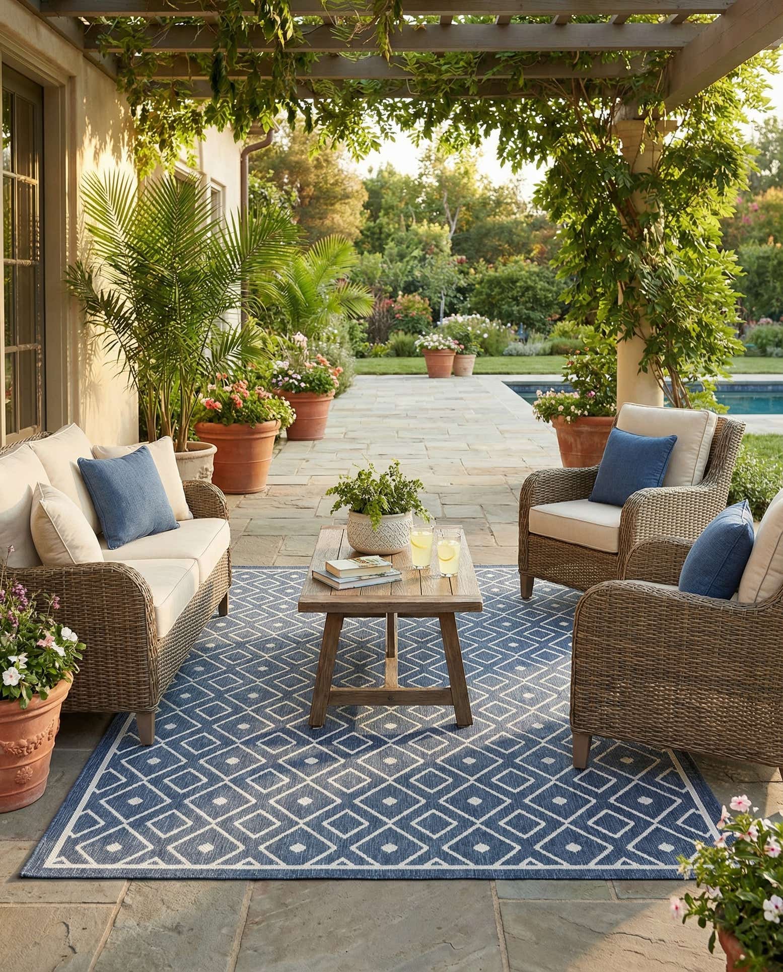 5' 3 x 8' Easy-Clean Trellis Indoor / Outdoor Rug