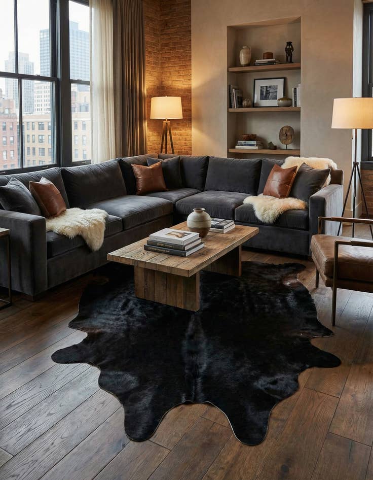 Detail image of 6' 5 x 7' 4 Cowhide Leather Rug