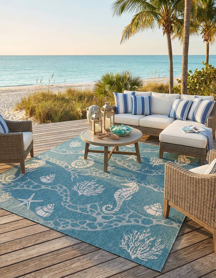 Detail image of 10' x 10'  Washable Coastal Indoor / Outdoor Square Rug