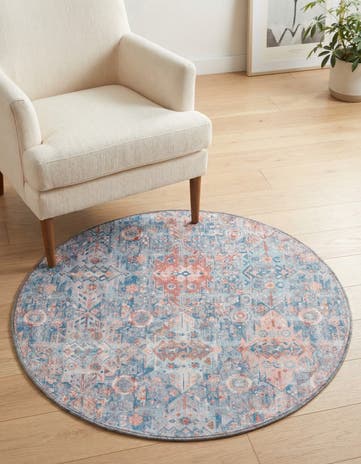 Blue Washable Timeless Round Rug