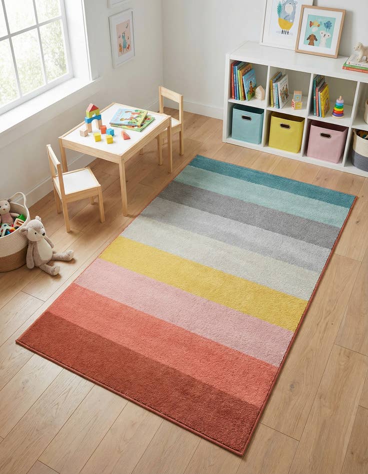 Detail image of 3' 3 x 5' 3 Rainbow Stripes Whimsy Kids Rug