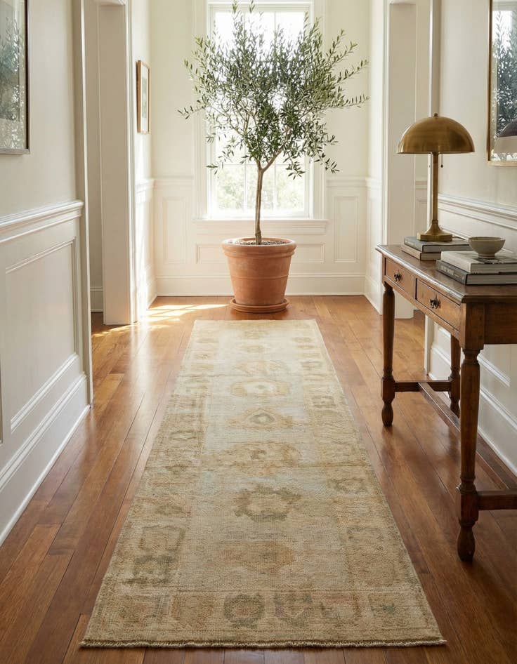 Detail image of 2' 6 x 11' Hand Knotted Oushak Wool Runner Rug