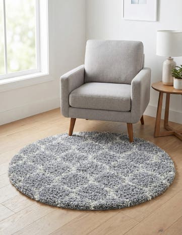 Gray Lattice Shag Round Rug