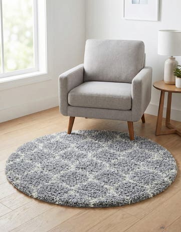 Gray Lattice Shag Round Rug