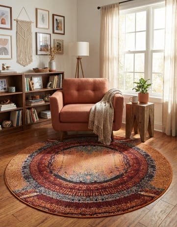 Orange Washable Casablanca Round Rug
