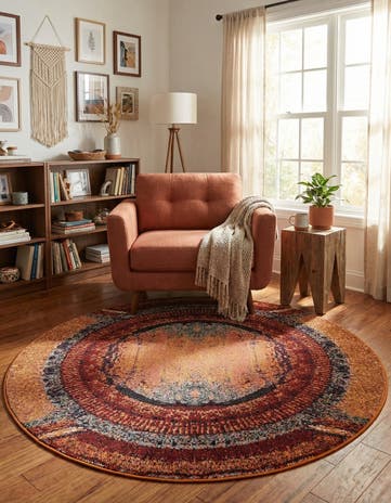 Orange Washable Casablanca Round Rug
