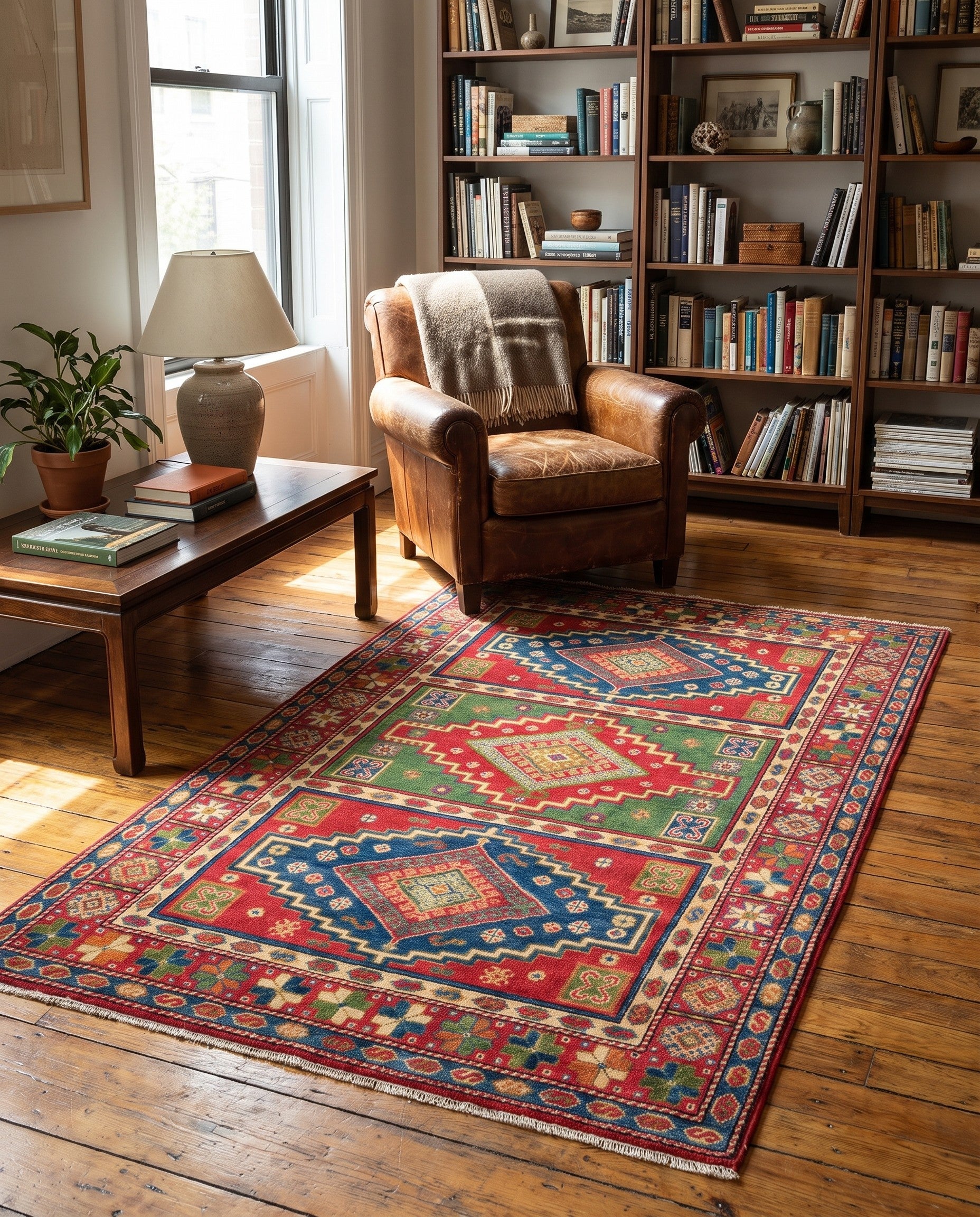 4' x 6' 4 Hand Knotted Kazak Rug