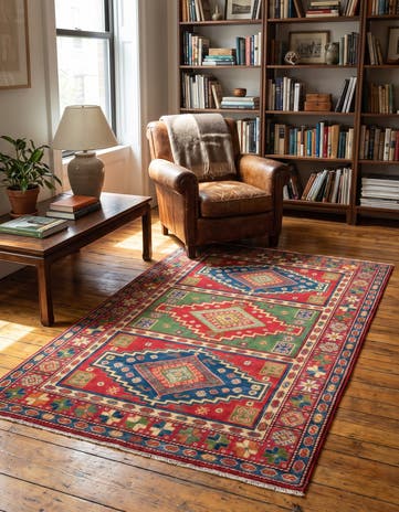 4' x 6' 4 Hand Knotted Kazak Rug