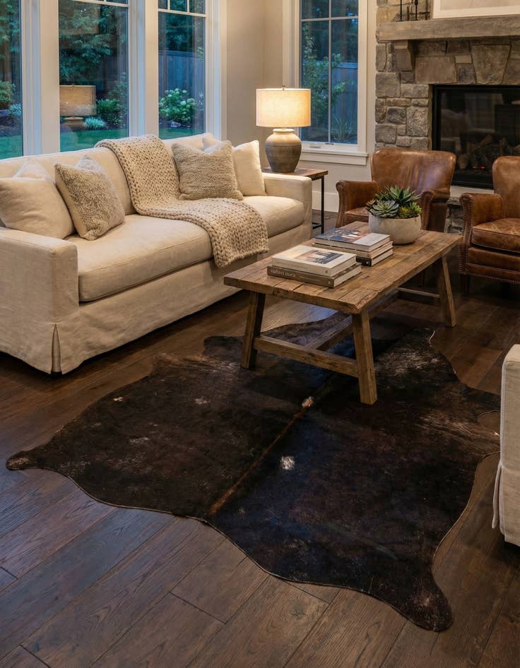 Detail image of 4' 5 x 5' 5 Cowhide Leather Rug