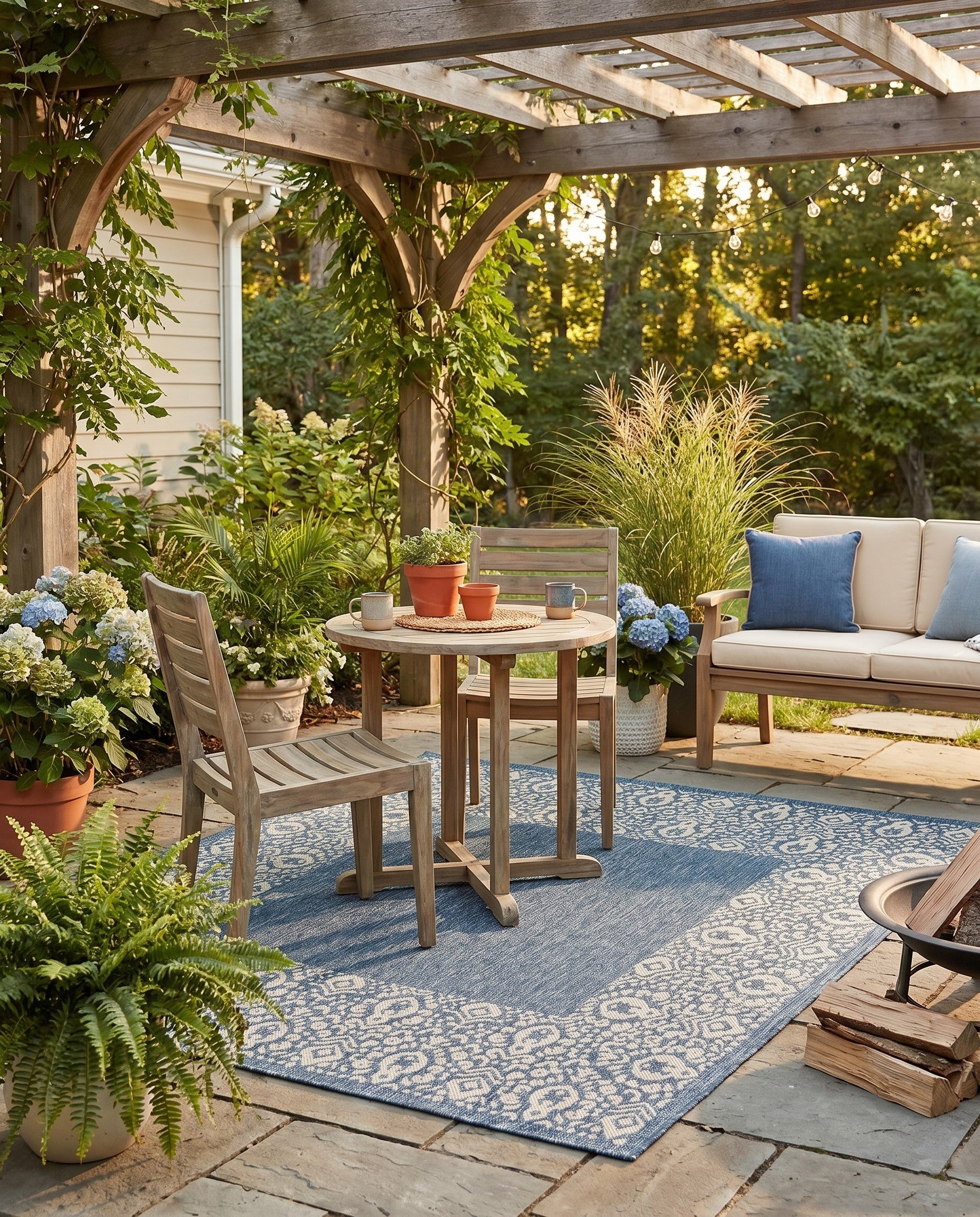 5' 3 x 5' 3 Easy-Clean Border Indoor / Outdoor Square Rug