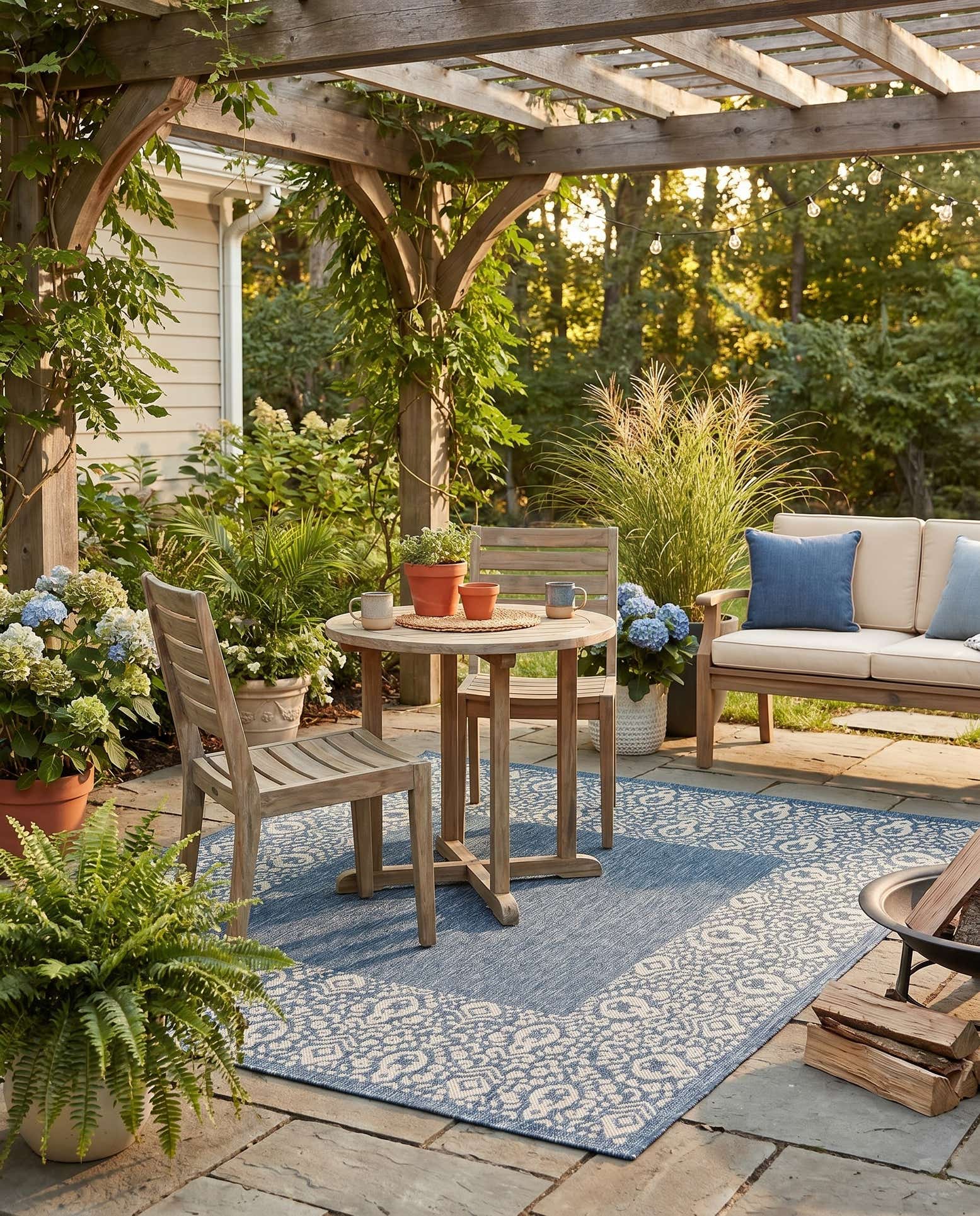 5' 3 x 5' 3 Easy-Clean Border Indoor / Outdoor Square Rug