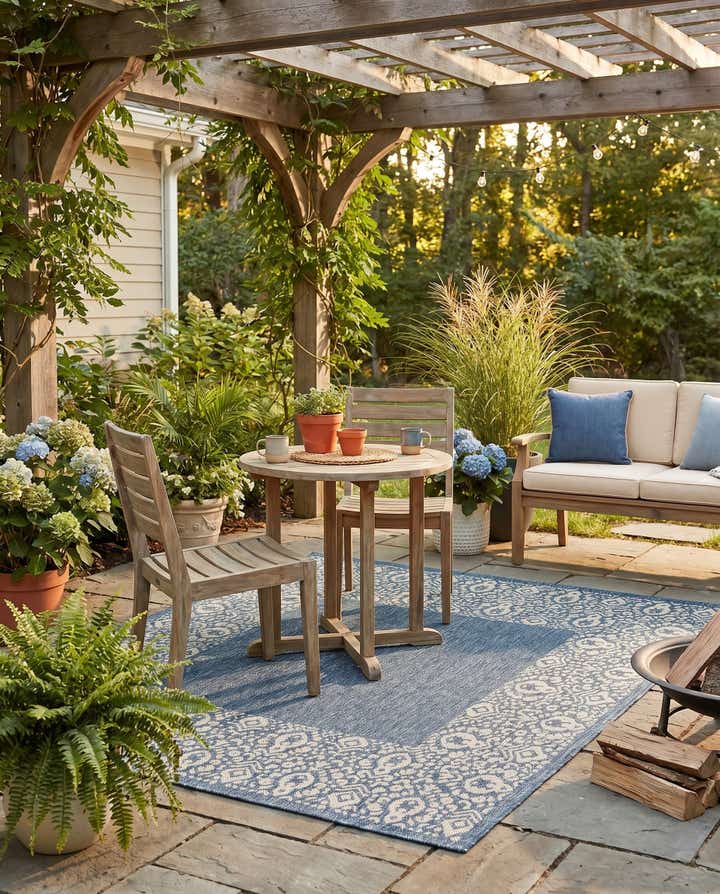 5' 3 x 5' 3 Easy-Clean Border Indoor / Outdoor Square Rug