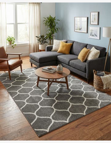 Dark Gray Lattice Frieze Rug