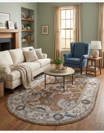 Almond Beige Eco Traditional Oval Rug