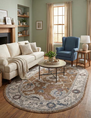 Almond Beige Eco Traditional Oval Rug