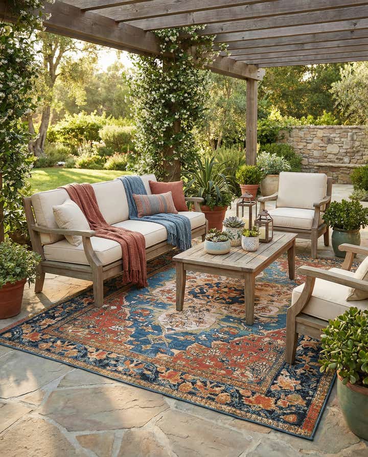 6' x 9' Easy-Clean Traditional Indoor / Outdoor Rug