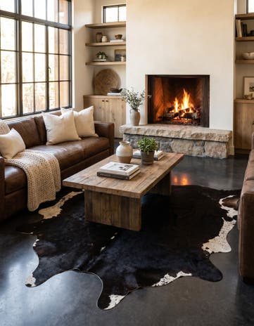 5' 7 x 6' 2 Cowhide Leather Rug