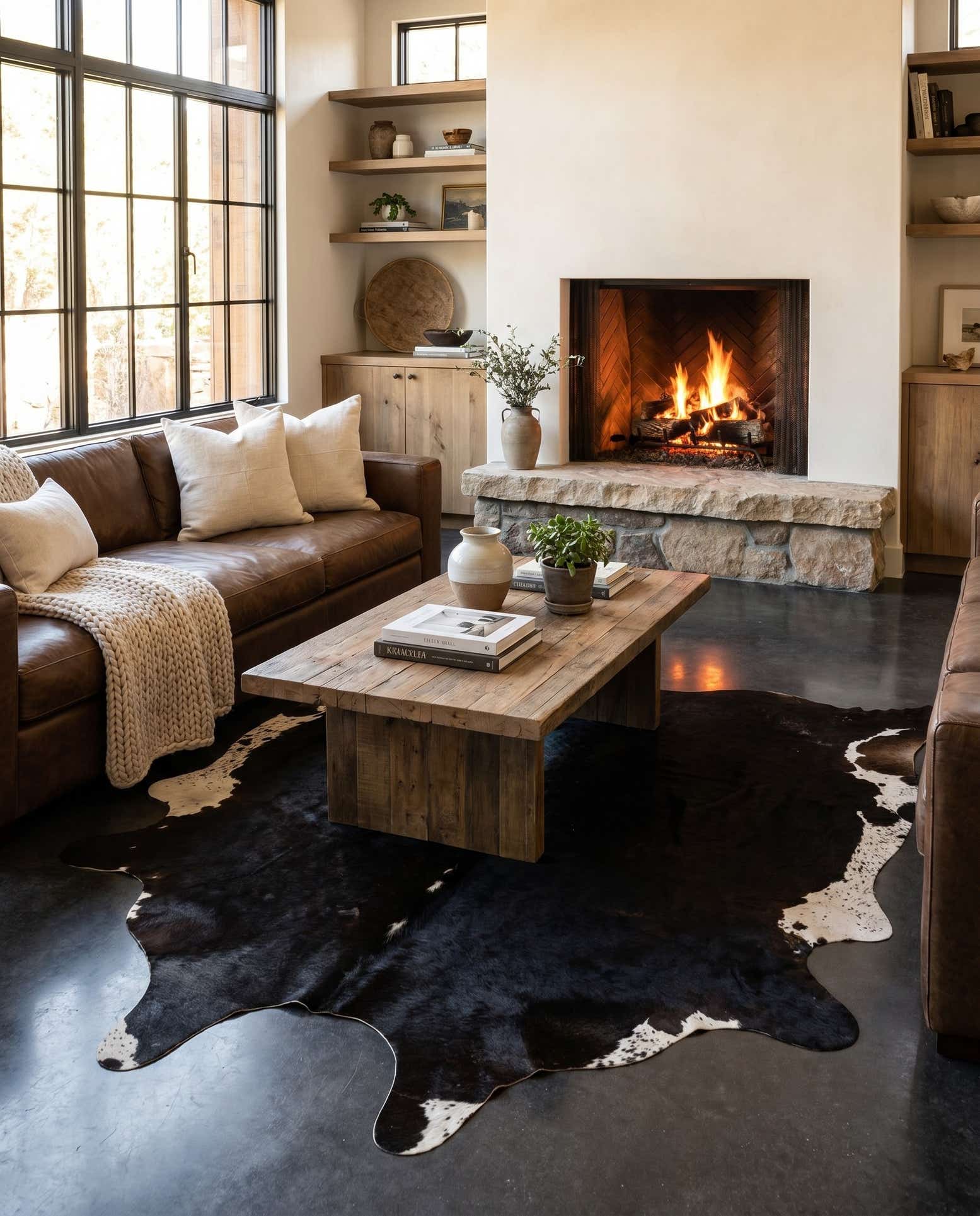 5' 7 x 6' 2 Cowhide Leather Rug