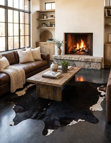 5' 7 x 6' 2 Cowhide Leather Rug