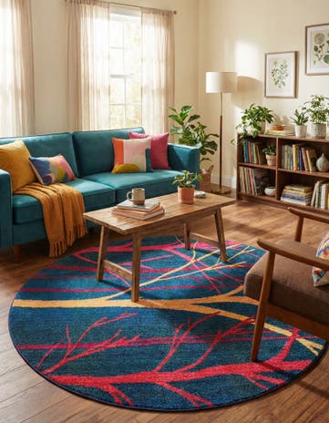 Blue Washable Hyacinth Round Rug