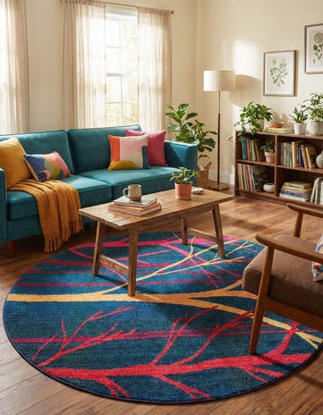 Blue Washable Hyacinth Round Rug