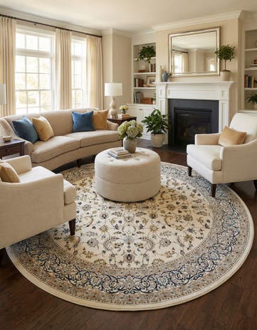 Ivory Nain Design Round Rug