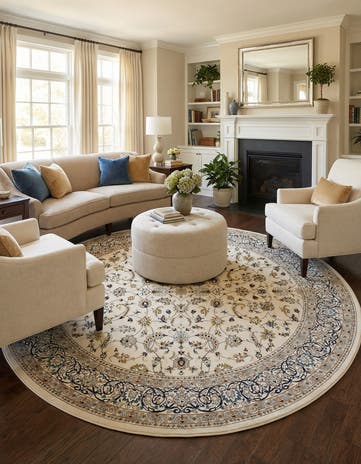 Ivory Nain Design Round Rug