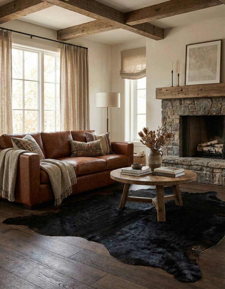 Detail image of 5' 11 x 7' Cowhide Leather Rug