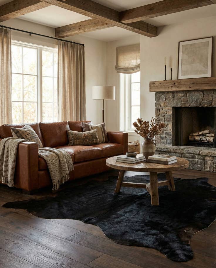 Detail image of 5' 11 x 7' Cowhide Leather Rug