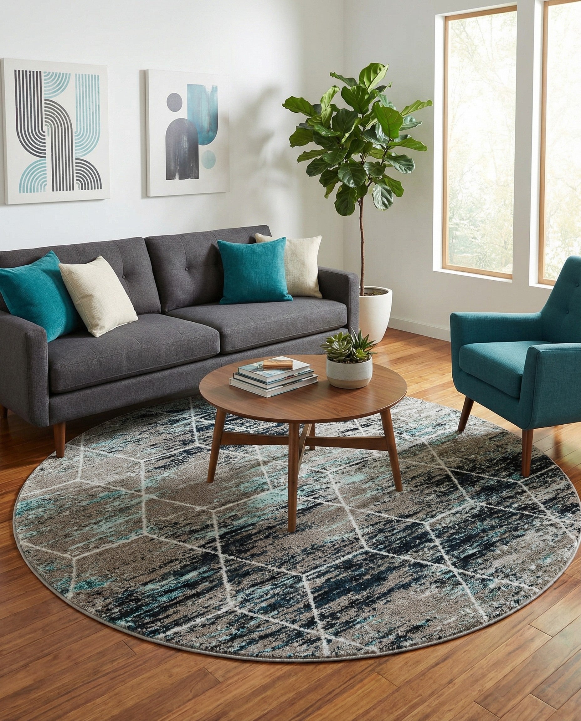 6' x 6' Trellis Frieze Round Rug