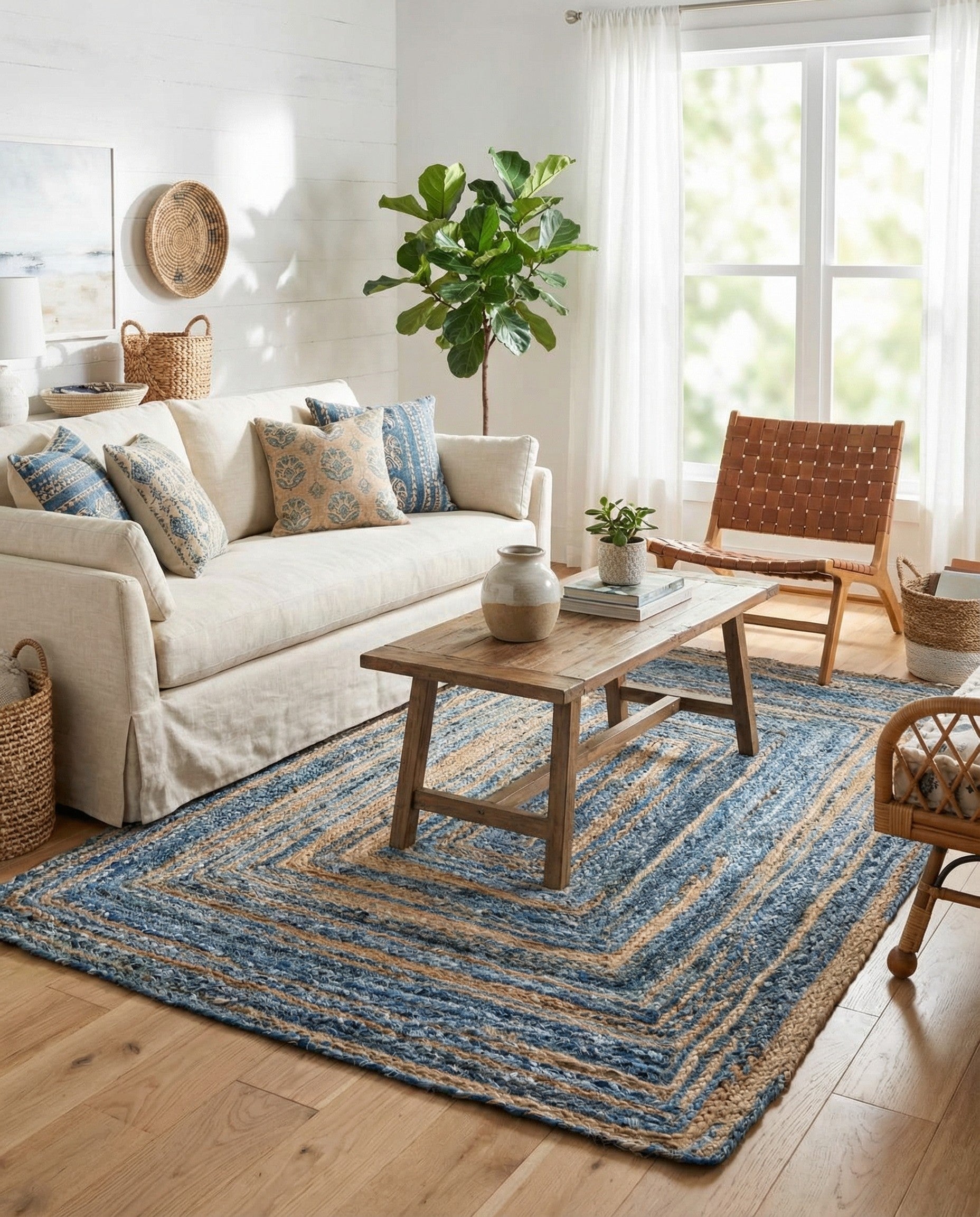 5' 1 x 8'  Hand Braided Chindi Rug