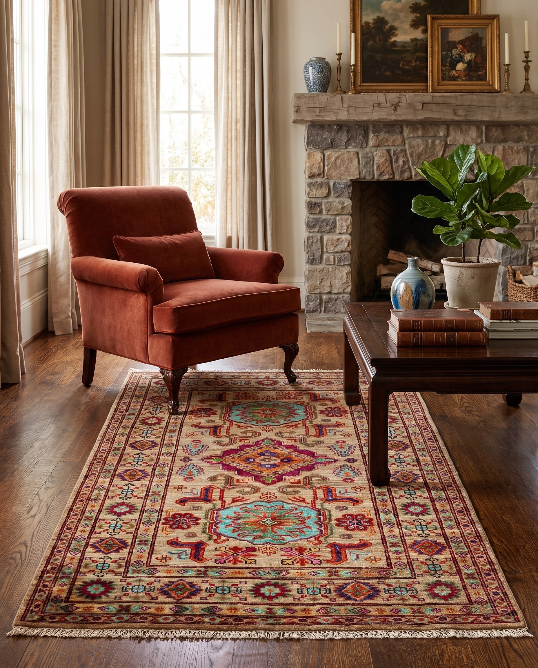 3' 5 x 5' 1 Hand Knotted Kazak Rug