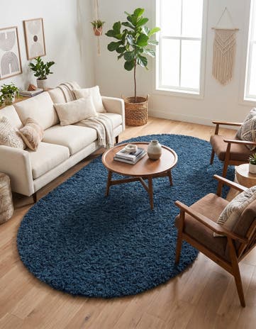 Marine Blue Zermatt Shag Oval Rug