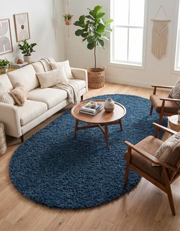 Marine Blue Zermatt Shag Oval Rug