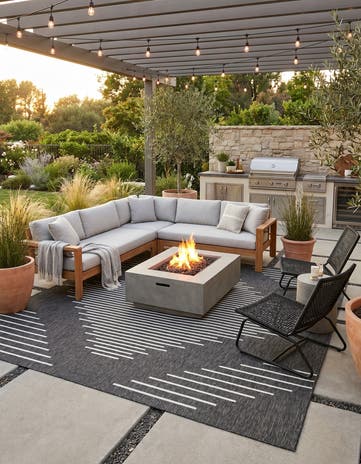 Charcoal Gray Easy-Clean Modern Indoor / Outdoor Square Rug