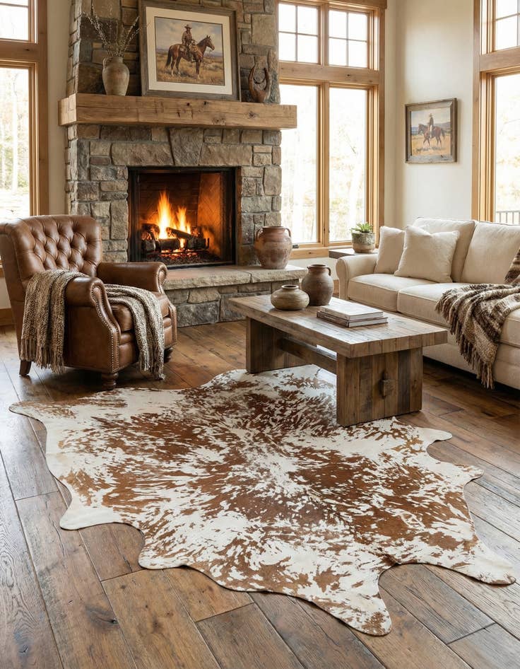 Detail image of 6' 7 x 7' 7 Cowhide Leather Rug