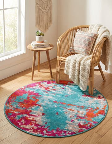 Turquoise Azalea Round Rug