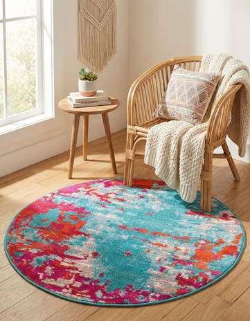 Turquoise Azalea Round Rug