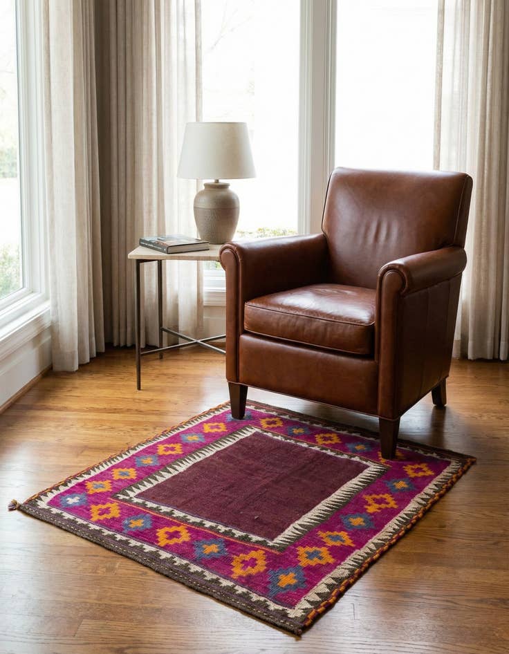 Detail image of 3' 8 x 4' 7 Hand Woven Kilim Fars Wool Square Rug