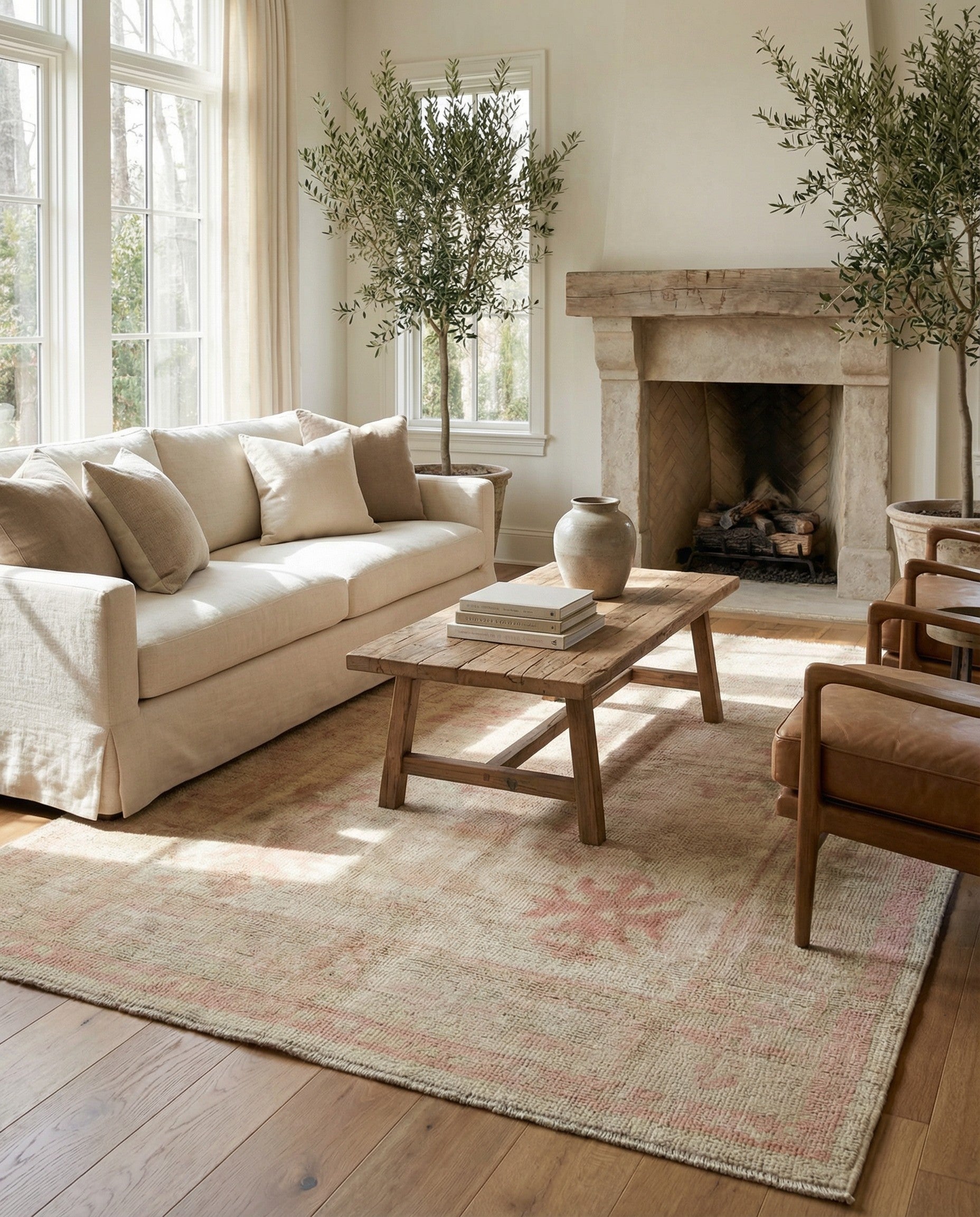 4' 2 x 6' 3 Hand Knotted Oushak Wool Rug