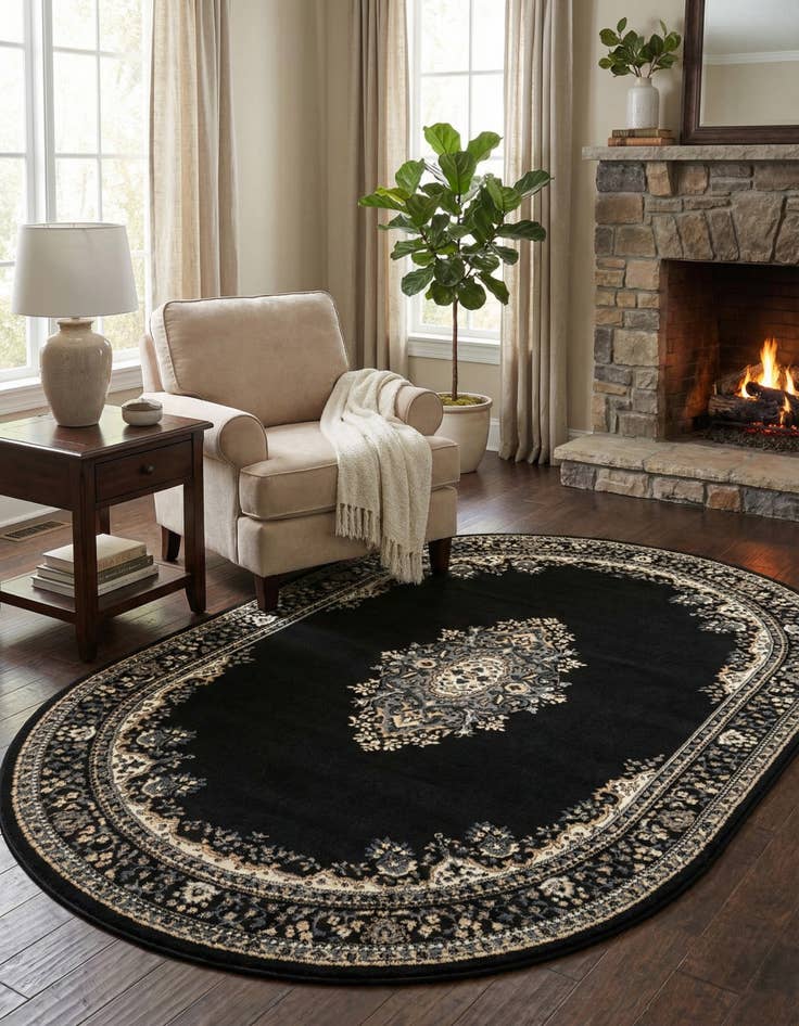 Detail image of 5' 3 x 8' Mashad Design Oval Rug