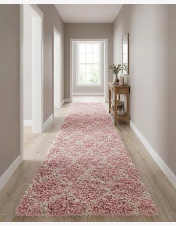 Light Pink Lattice Shag Runner Rug