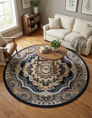 Navy Blue Kamala Washable Round Rug