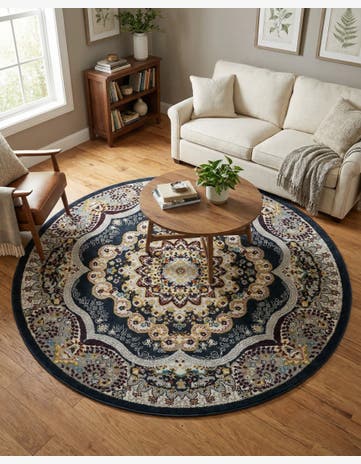 Navy Blue Kamala Washable Round Rug