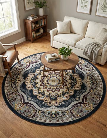 Navy Blue Kamala Washable Round Rug