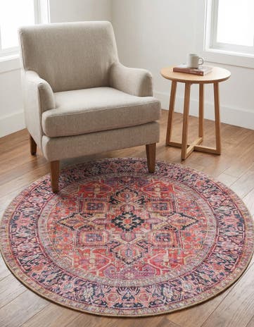 Red Washable Timeless Round Rug