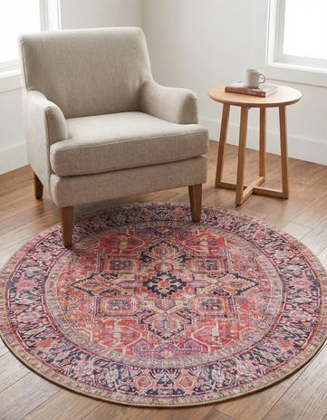 Red Washable Timeless Round Rug