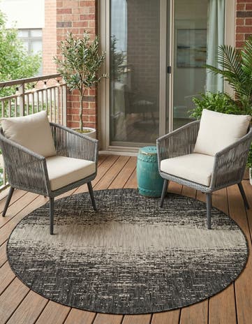Charcoal Gray Easy-Clean Modern Indoor / Outdoor Round Rug