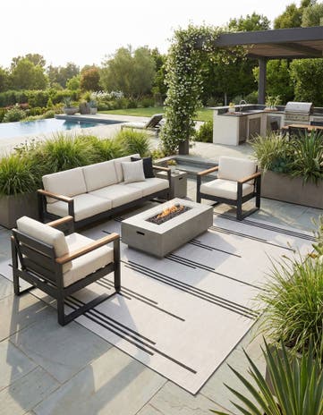 White and Black Easy-Clean Modern Indoor / Outdoor Square Rug